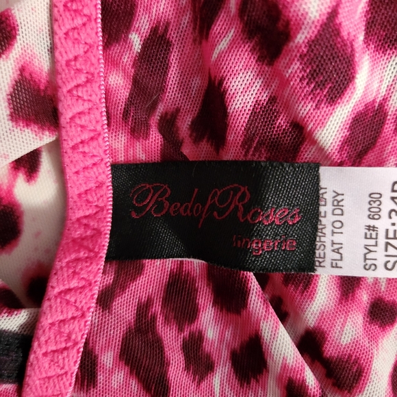 Bed of Roses Pink and Black Leopard Print Lingerie Top Size 34B - Picture 5 of 5